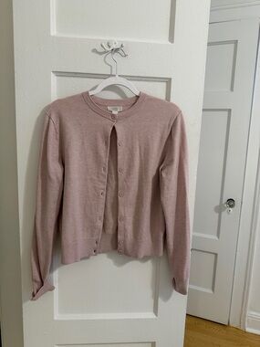 Light Pink Women's Button-Front Crewneck Cardigan Sweater
